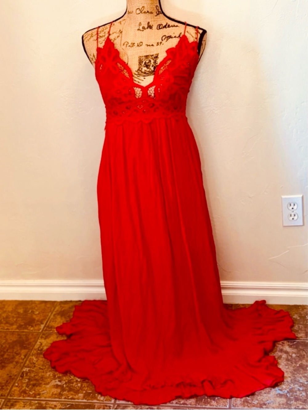 Free People Intimately Red Lace Maxi Dress Boho Festival NWT Medium